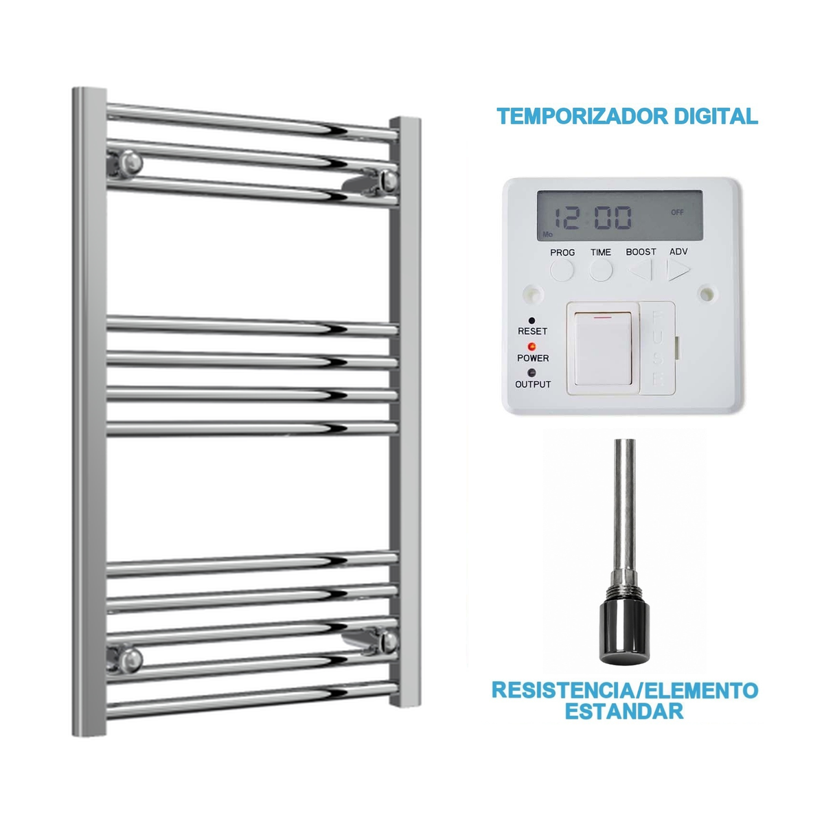 Scaldasalviette Elettrico Cromato 500mm di Larghezza · Precaricato
