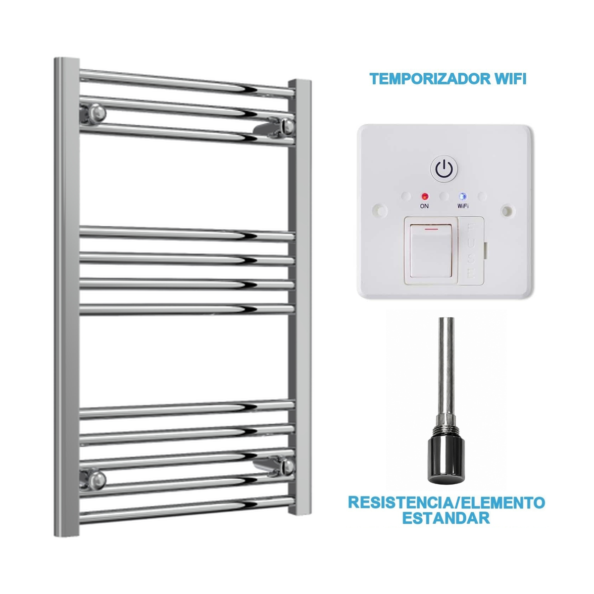 Scaldasalviette Elettrico Cromato 500mm di Larghezza · Precaricato