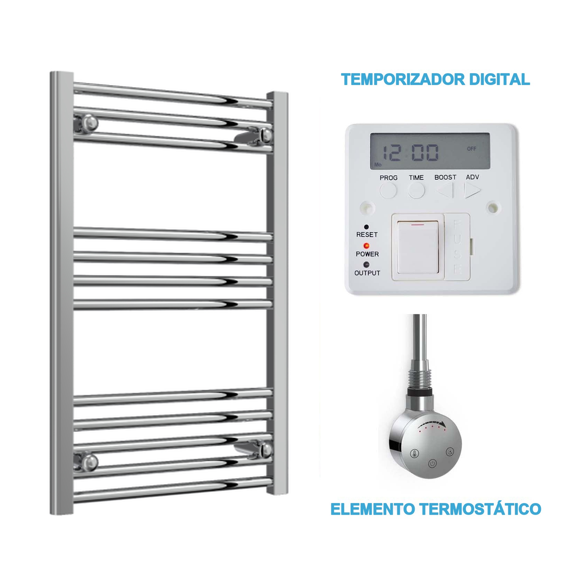Scaldasalviette Elettrico Cromato 500mm di Larghezza · Precaricato