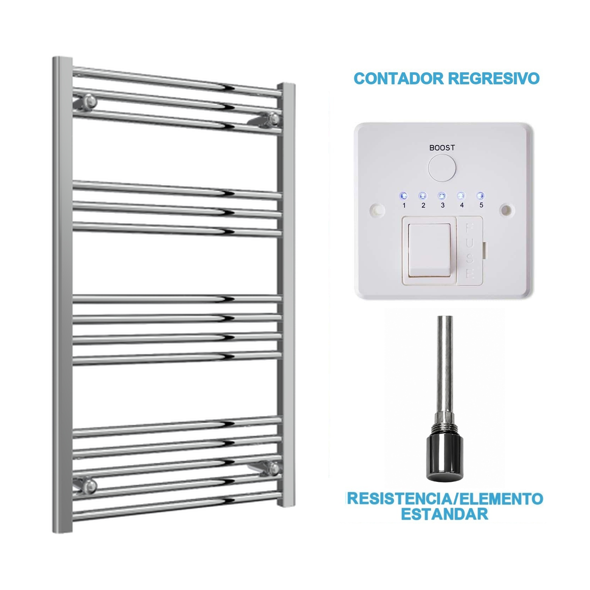 Scaldasalviette Elettrico Cromato 600mm di Larghezza · Precaricato