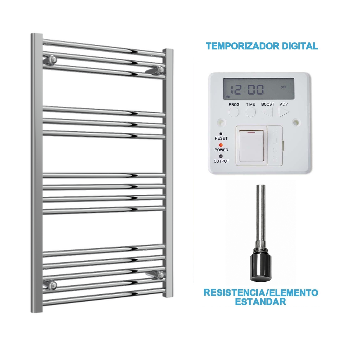 Scaldasalviette Elettrico Cromato 600mm di Larghezza · Precaricato