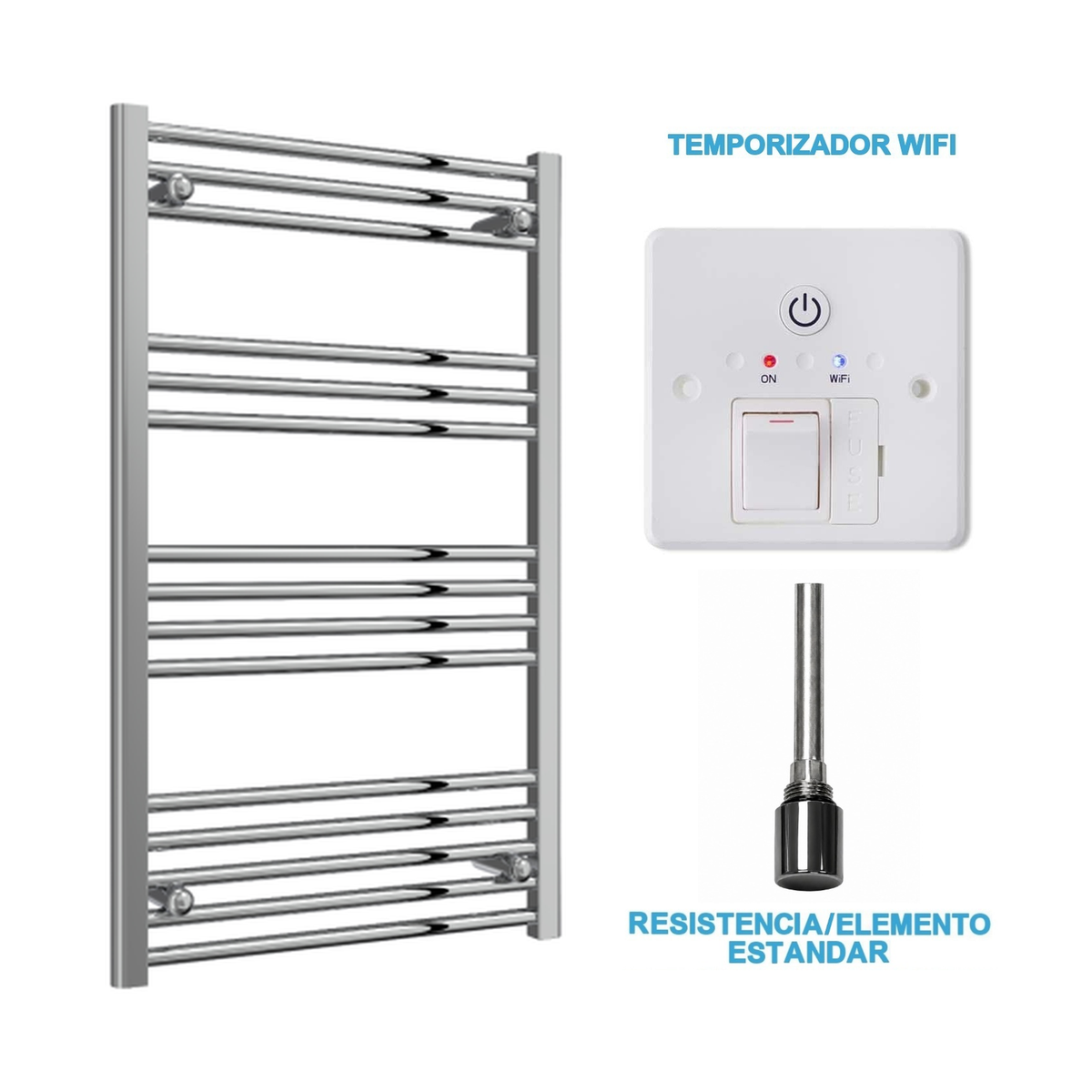 Scaldasalviette Elettrico Cromato 600mm di Larghezza · Precaricato