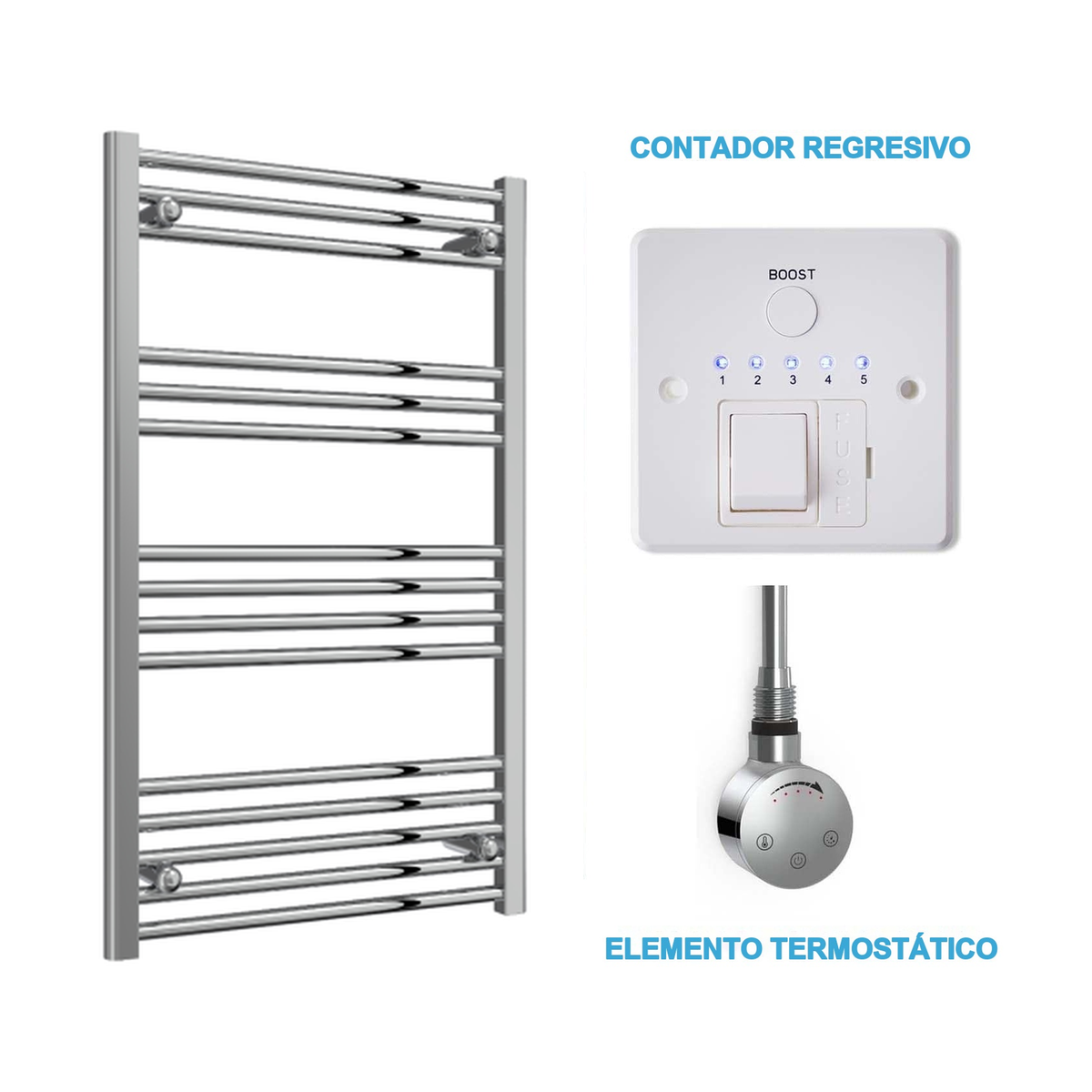 Scaldasalviette Elettrico Cromato 600mm di Larghezza · Precaricato