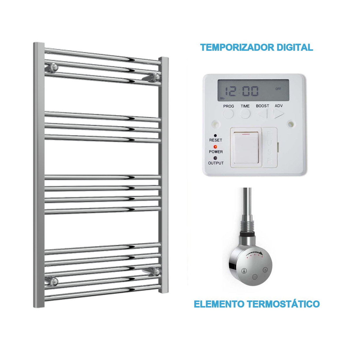 Scaldasalviette Elettrico Cromato 600mm di Larghezza · Precaricato