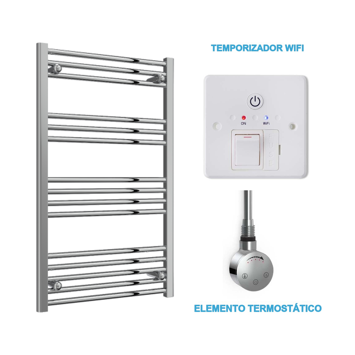 Scaldasalviette Elettrico Cromato 600mm di Larghezza · Precaricato