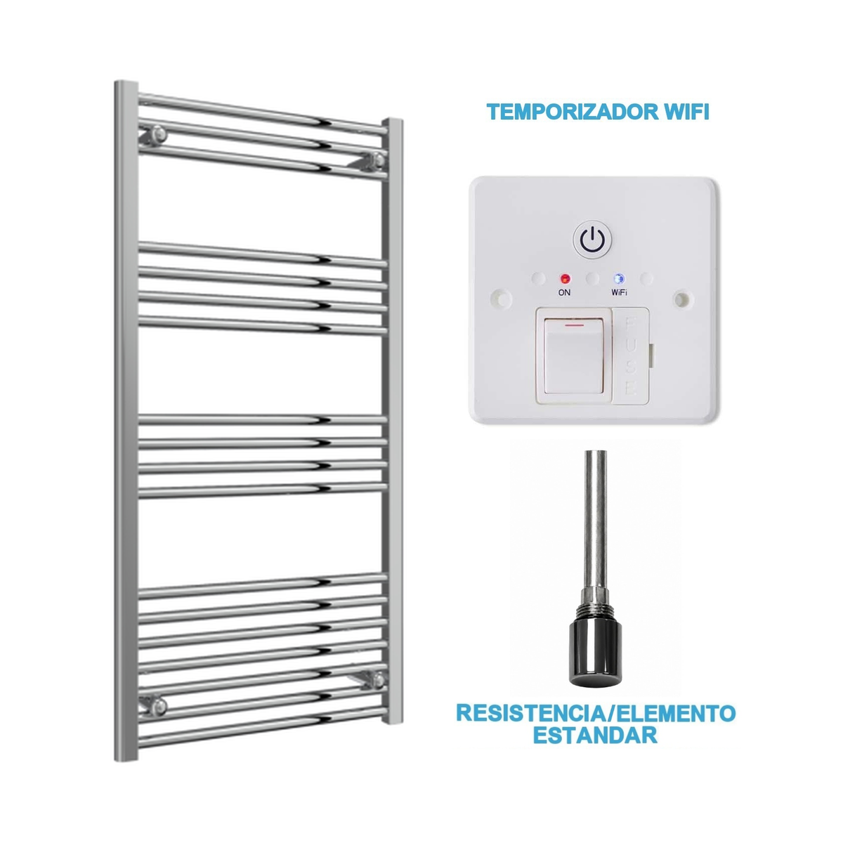 Scaldasalviette Elettrico Cromato 600mm di Larghezza · Precaricato