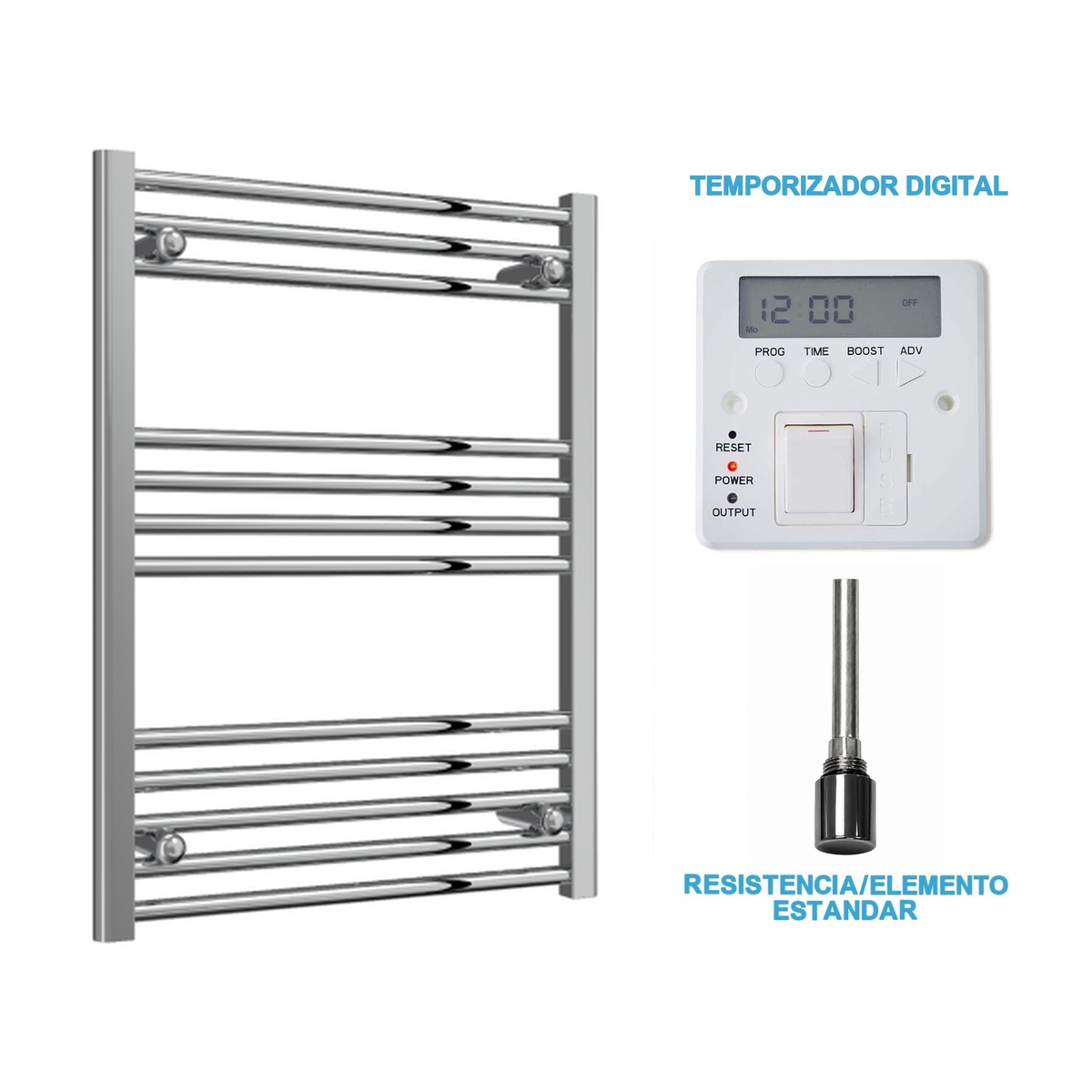 Scaldasalviette Elettrico Cromato 600mm di Larghezza · Precaricato