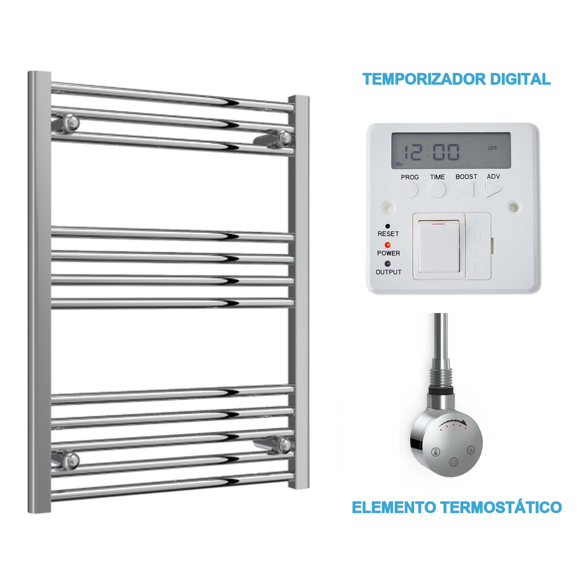 Scaldasalviette Elettrico Cromato 600mm di Larghezza · Precaricato