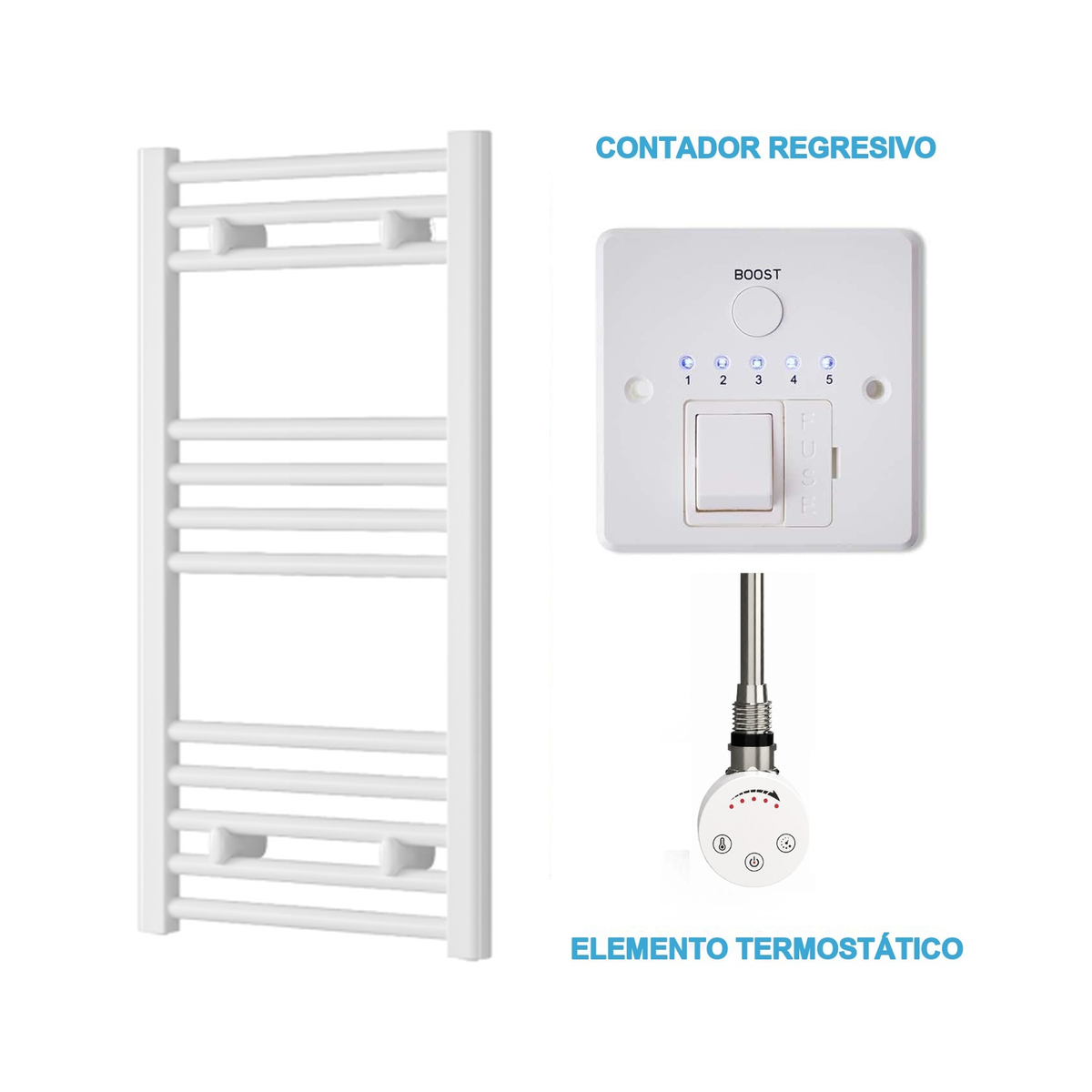 Scaldasalviette Elettrico Bianco 400mm di Larghezza · Precaricato