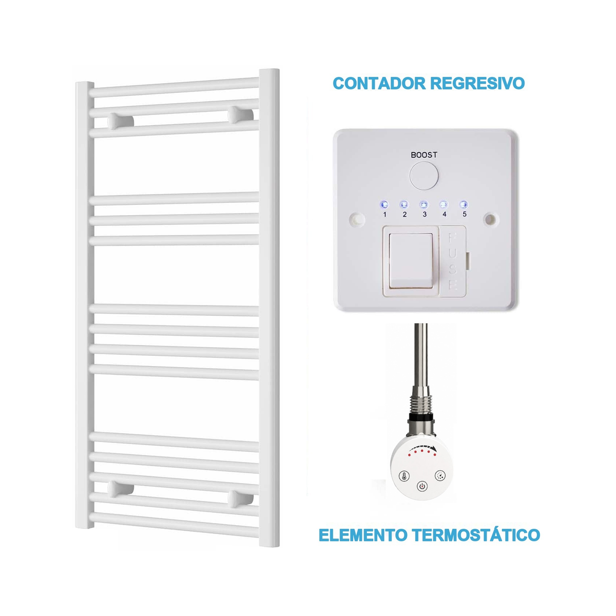Scaldasalviette Elettrico Bianco 500mm di Larghezza · Precaricato