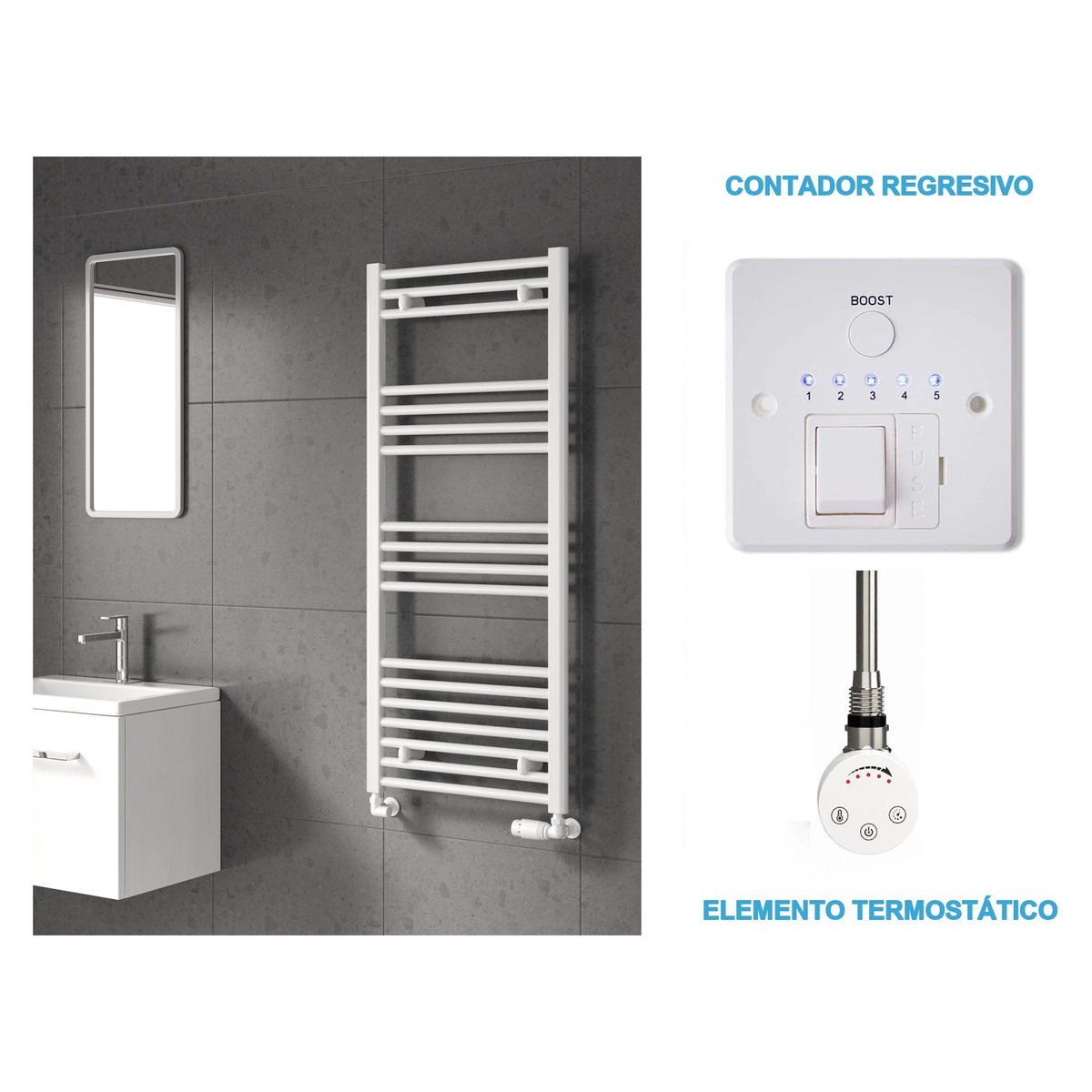 Scaldasalviette Elettrico Bianco 500mm di Larghezza · Precaricato
