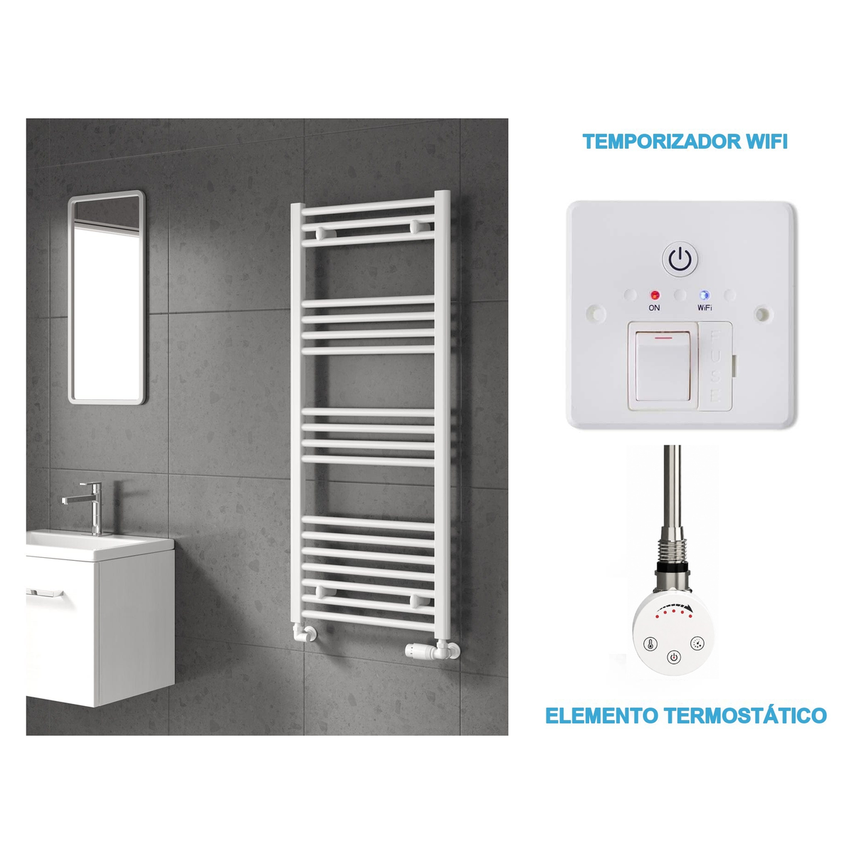 Scaldasalviette Elettrico Bianco 500mm di Larghezza · Precaricato