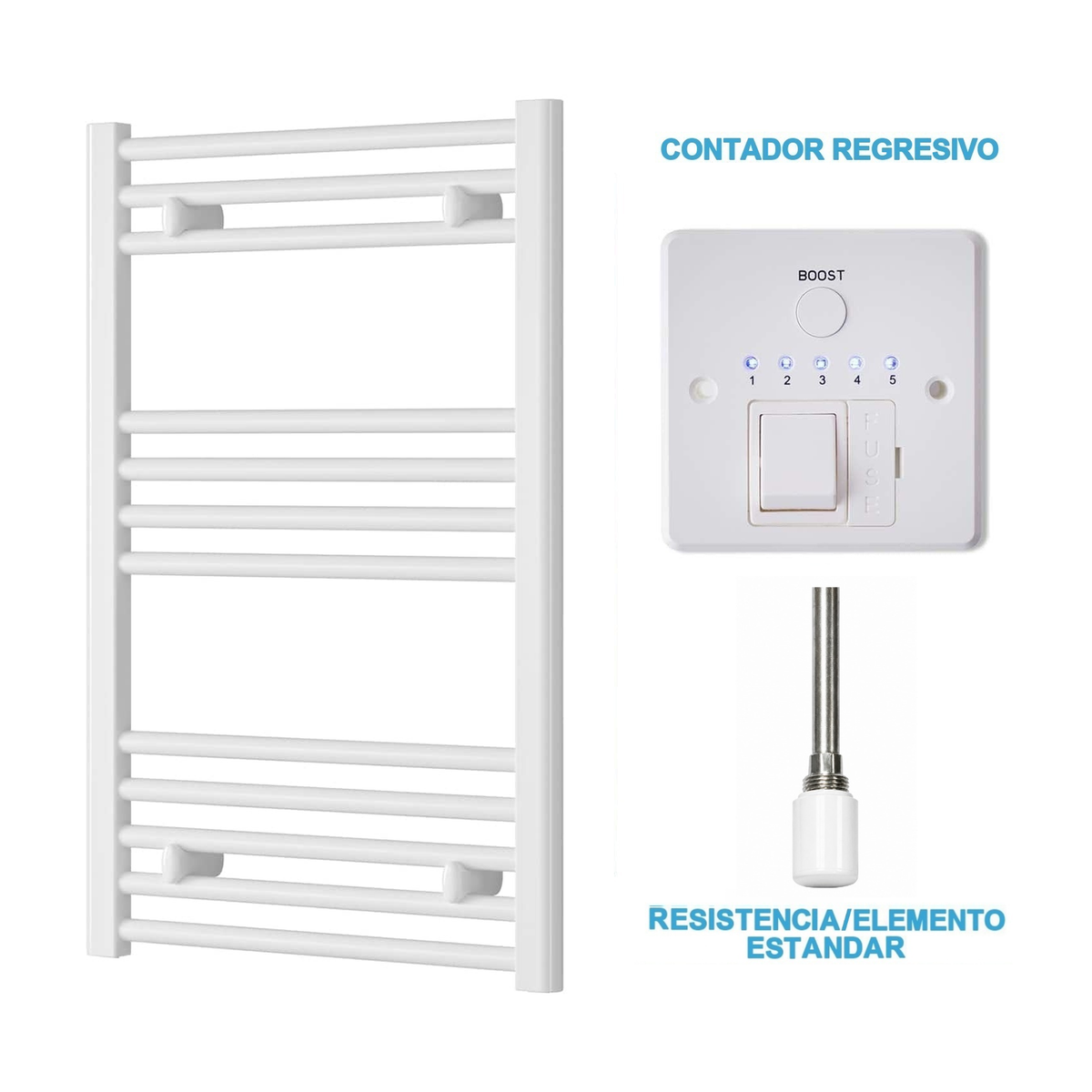 Scaldasalviette Elettrico Bianco 500mm di Larghezza · Precaricato