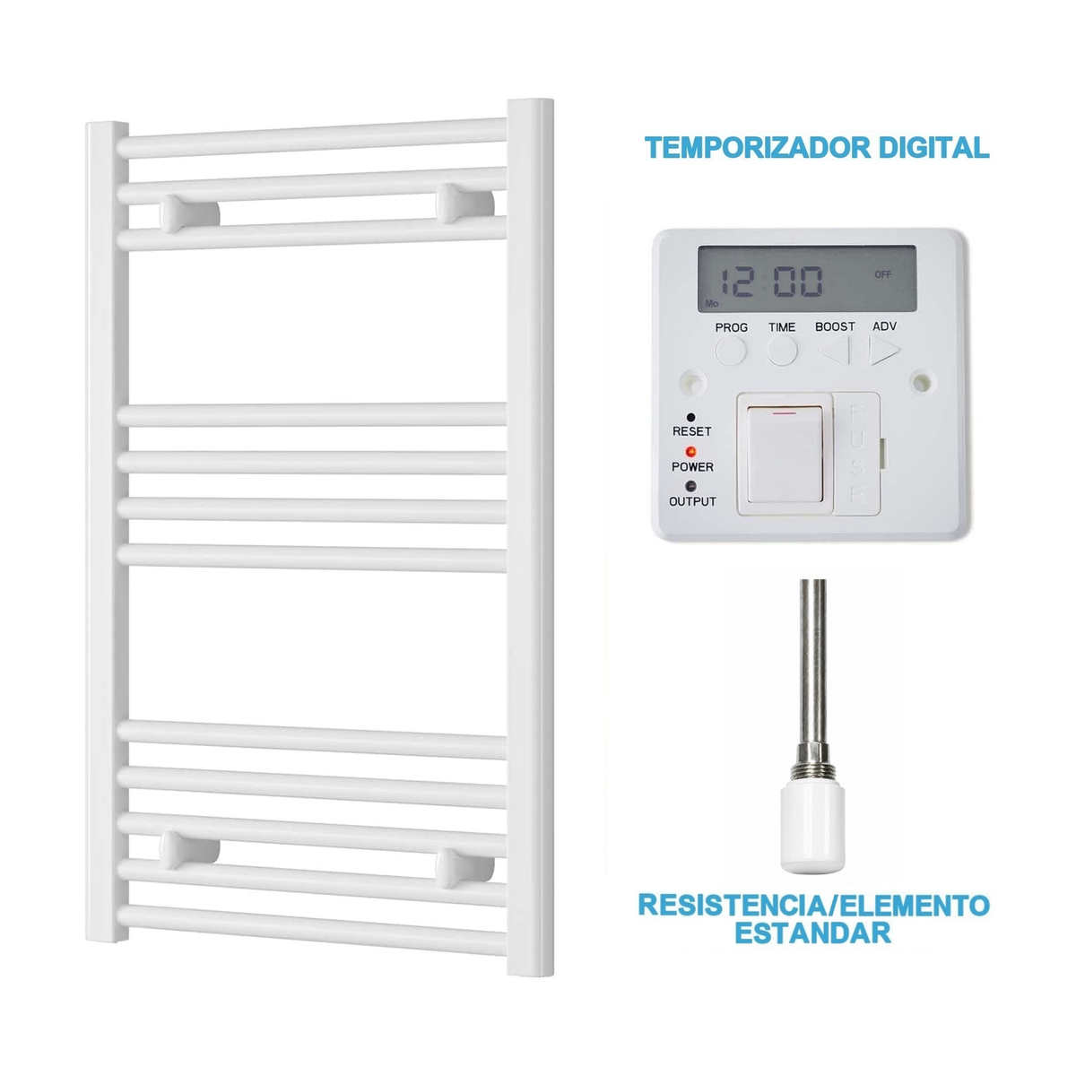 Scaldasalviette Elettrico Bianco 500mm di Larghezza · Precaricato