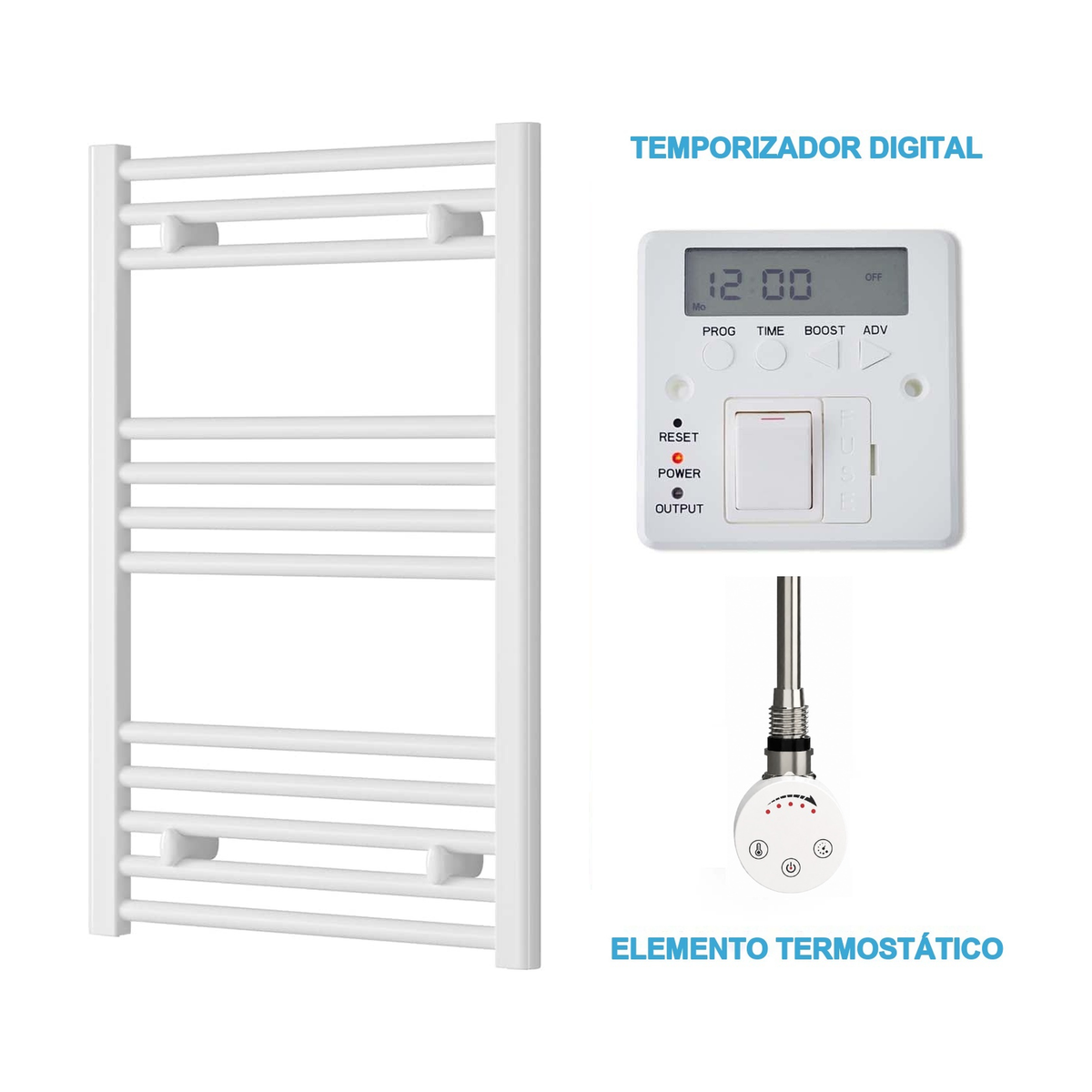 Scaldasalviette Elettrico Bianco 500mm di Larghezza · Precaricato