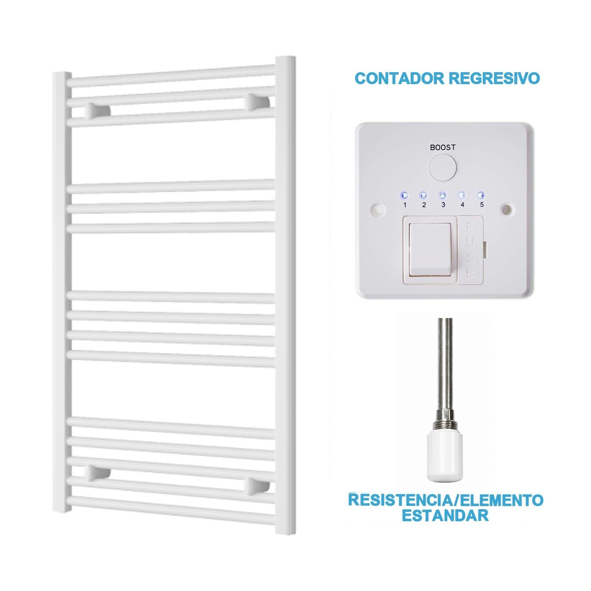 Scaldasalviette Elettrico Bianco 600mm di Larghezza · Precaricato