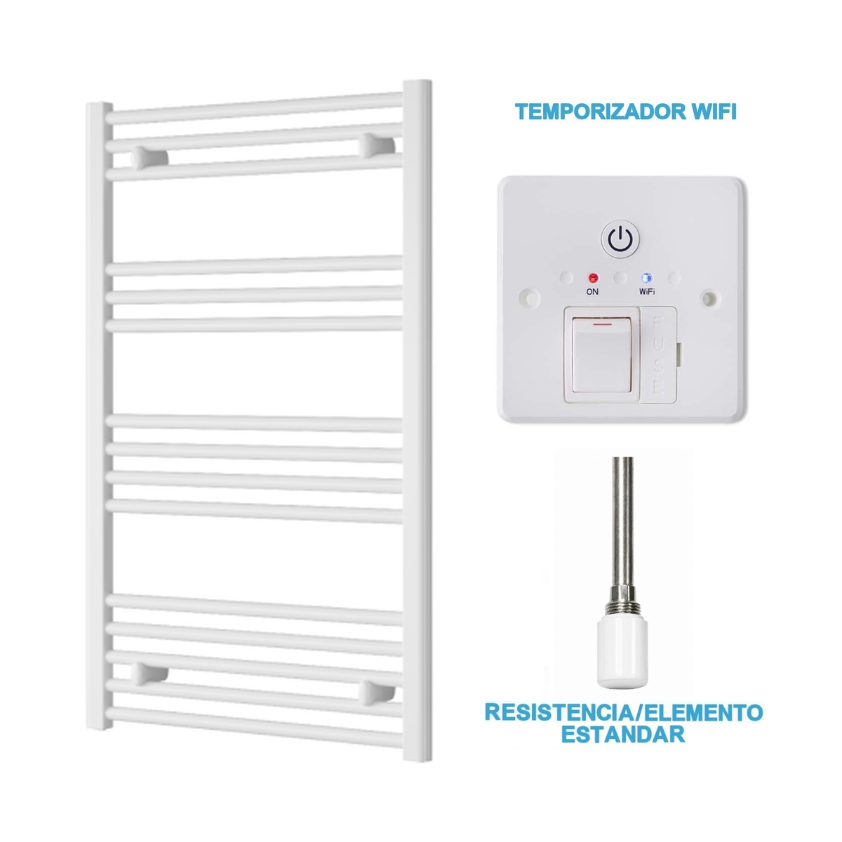 Scaldasalviette Elettrico Bianco 600mm di Larghezza · Precaricato