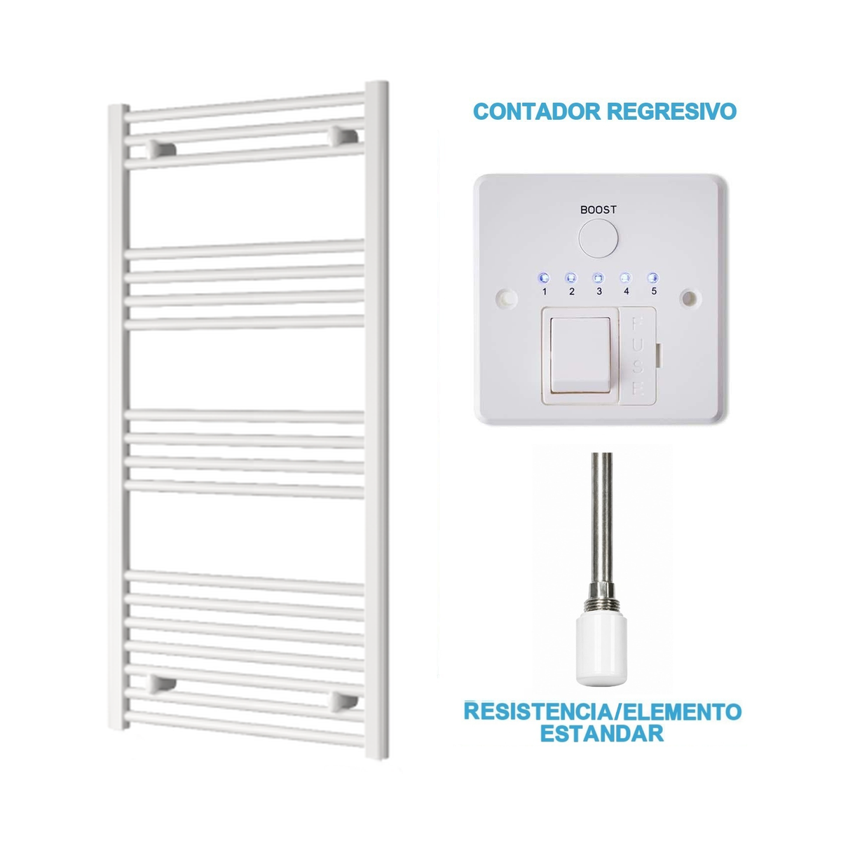Scaldasalviette Elettrico Bianco 600mm di Larghezza · Precaricato