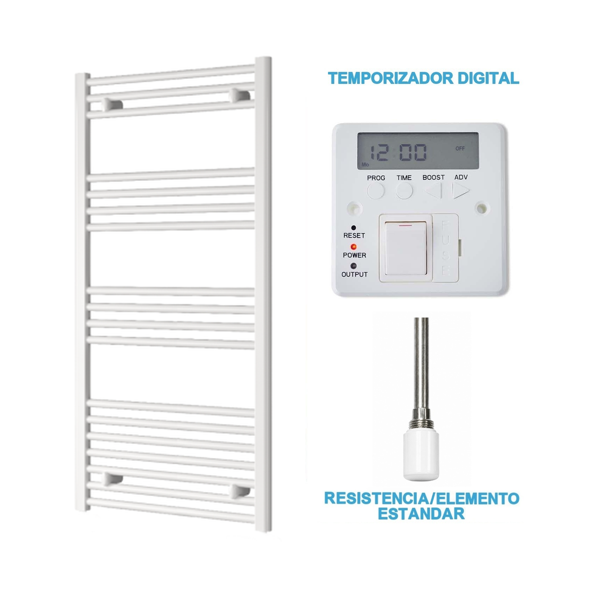 Scaldasalviette Elettrico Bianco 600mm di Larghezza · Precaricato
