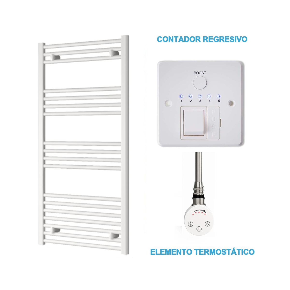 Scaldasalviette Elettrico Bianco 600mm di Larghezza · Precaricato