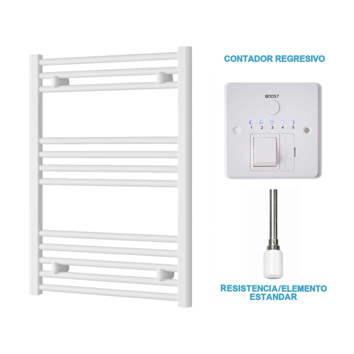 Scaldasalviette Elettrico Bianco 600mm di Larghezza · Precaricato