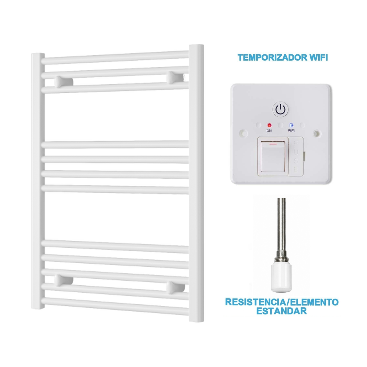 Scaldasalviette Elettrico Bianco 600mm di Larghezza · Precaricato