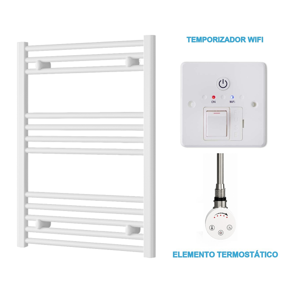 Scaldasalviette Elettrico Bianco 600mm di Larghezza · Precaricato