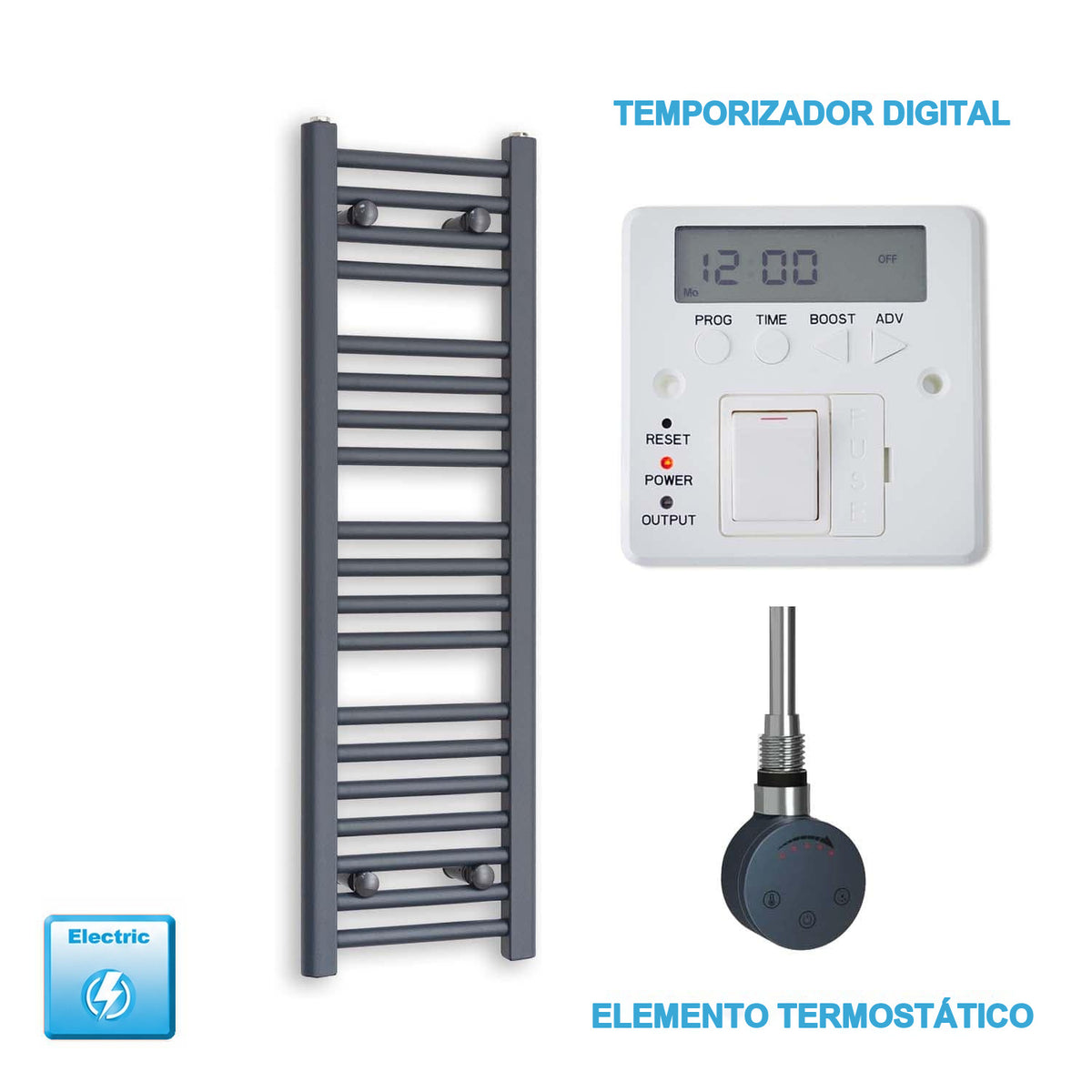 Scaldasalviette Elettrico Antracite 300mm di Larghezza · Precaricato