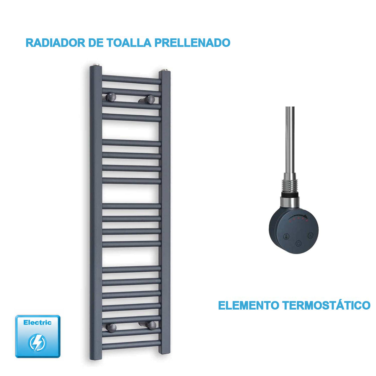 Scaldasalviette Elettrico Antracite 300mm di Larghezza · Precaricato