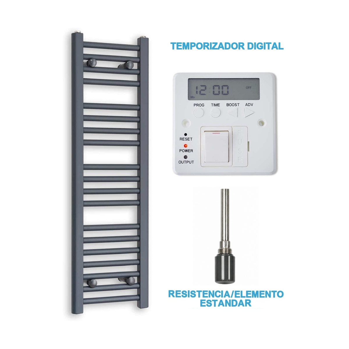 Scaldasalviette Elettrico Antracite 300mm di Larghezza · Precaricato