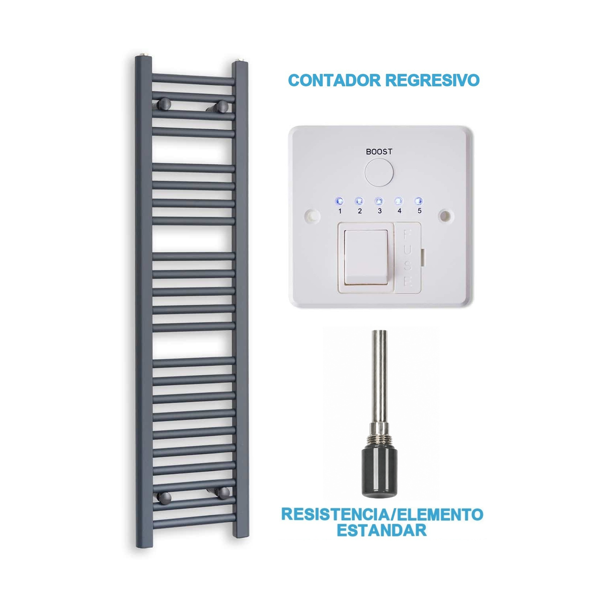 Scaldasalviette Elettrico Antracite 300mm di Larghezza · Precaricato