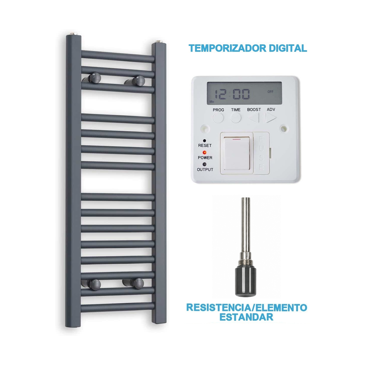 Scaldasalviette Elettrico Antracite 300mm di Larghezza · Precaricato