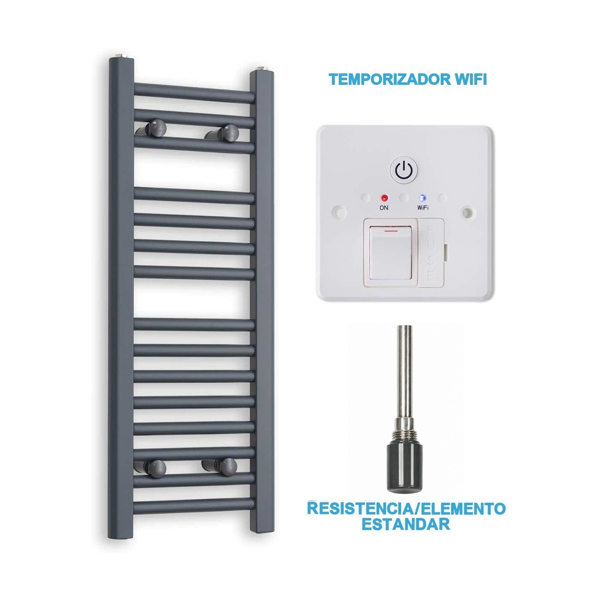 Scaldasalviette Elettrico Antracite 300mm di Larghezza · Precaricato