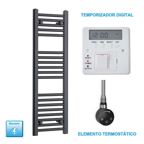 Scaldasalviette Elettrico Nero 300mm di Larghezza · Precaricato