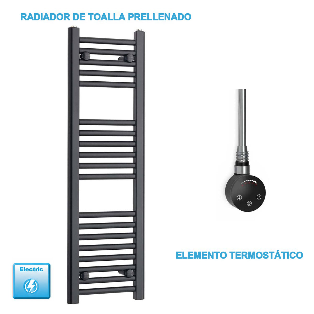 Scaldasalviette Elettrico Nero 300mm di Larghezza · Precaricato