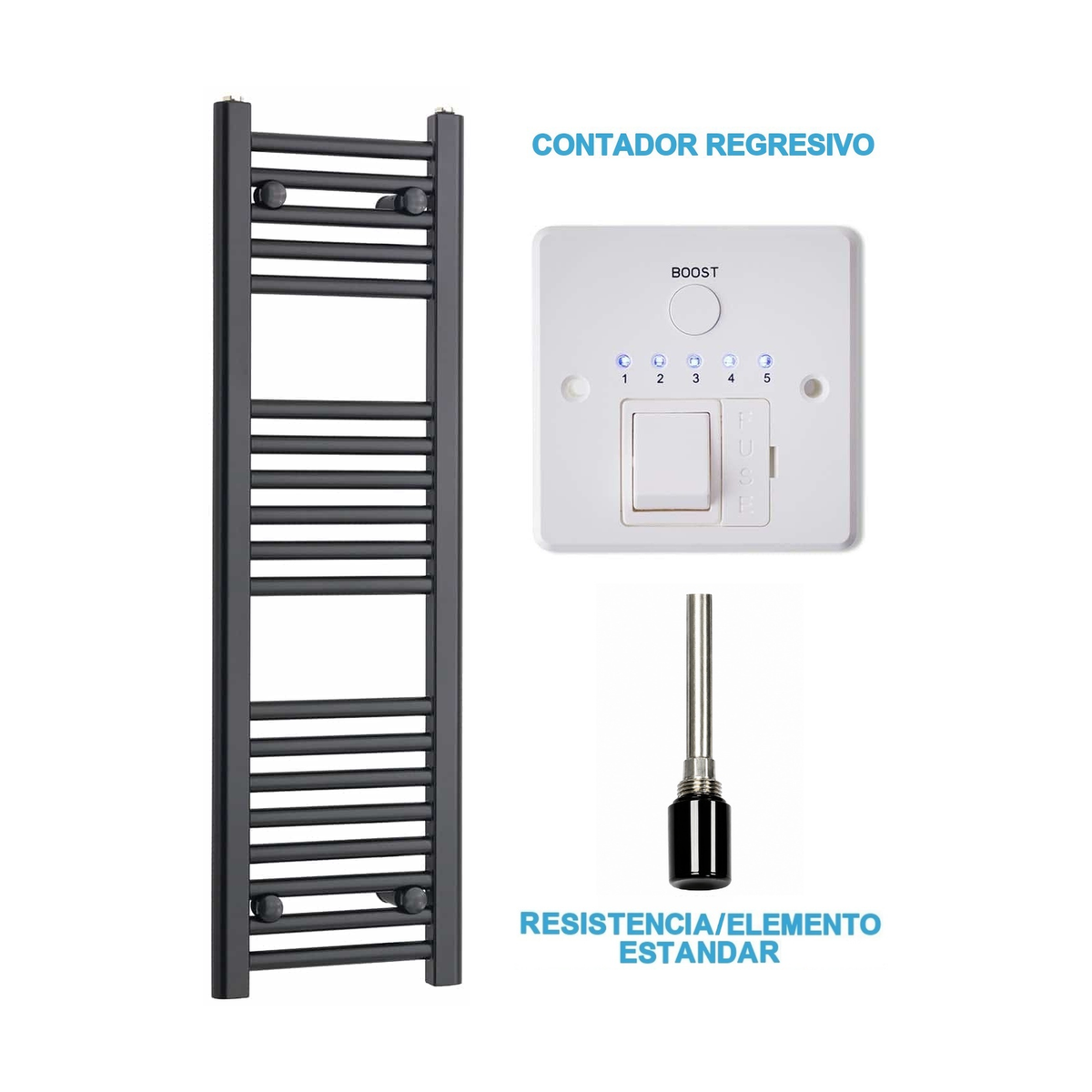 Scaldasalviette Elettrico Nero 300mm di Larghezza · Precaricato