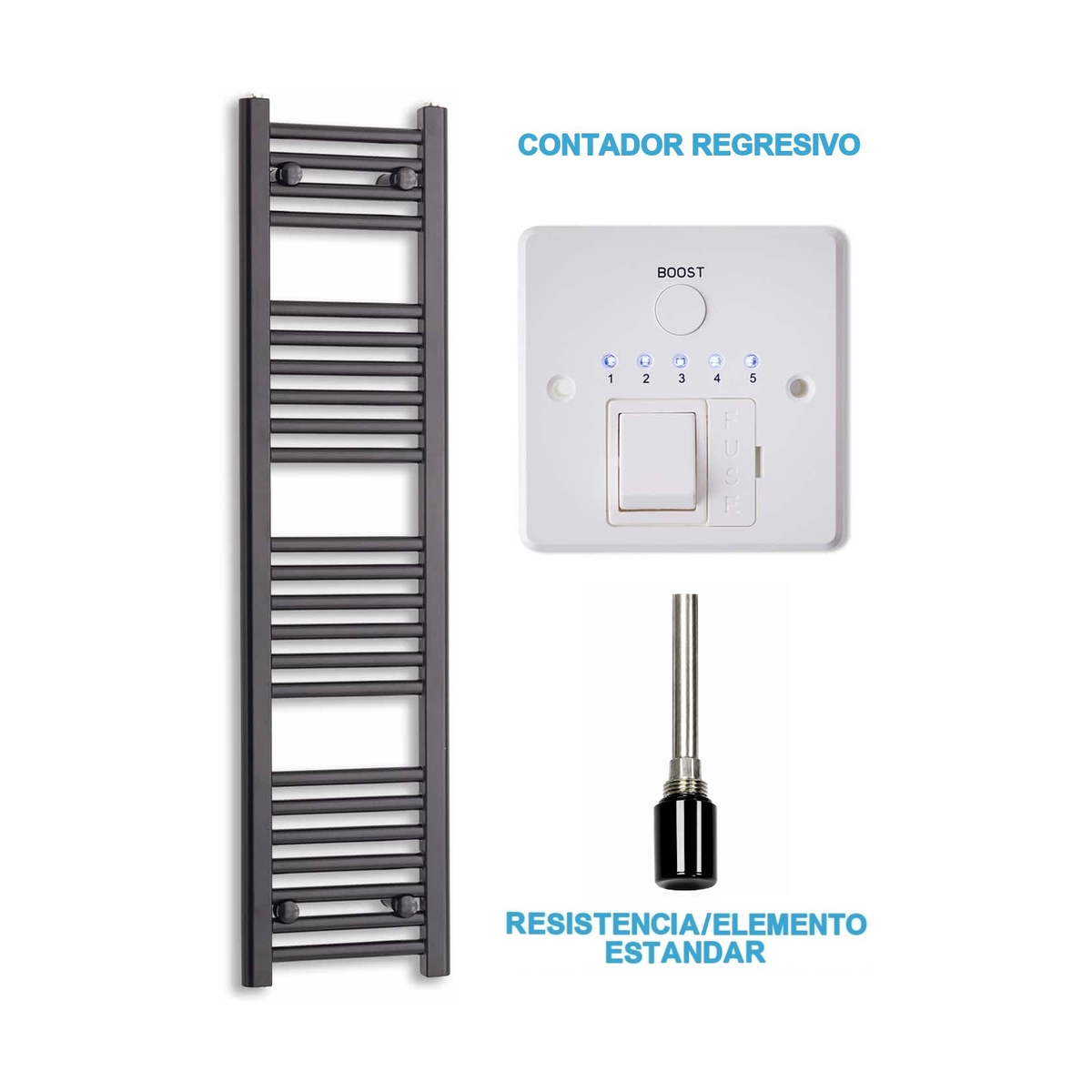 Scaldasalviette Elettrico Nero 300mm di Larghezza · Precaricato