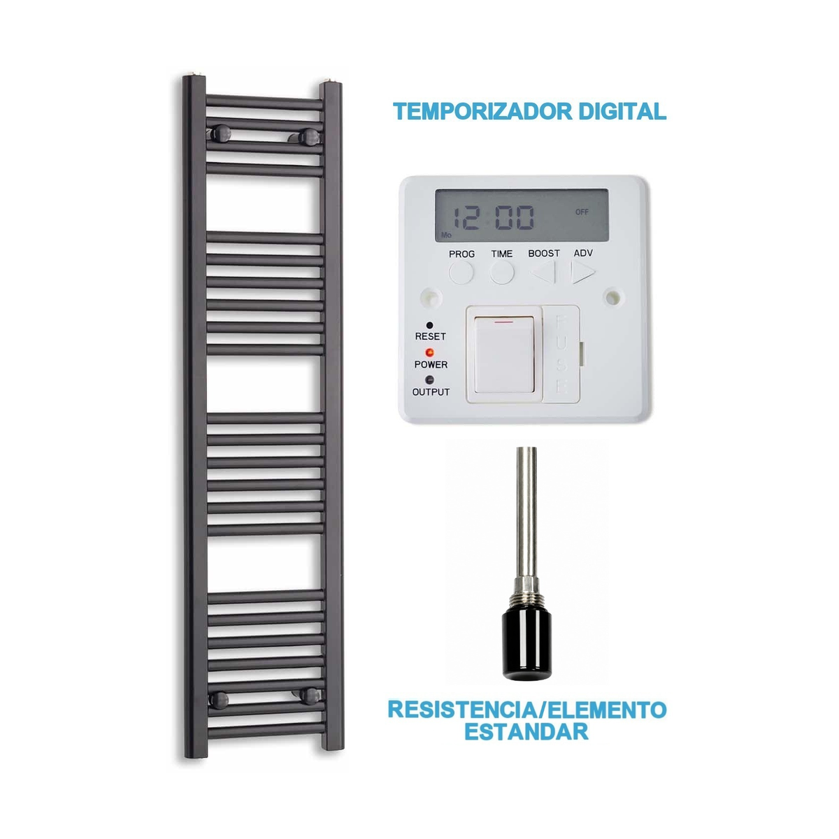 Scaldasalviette Elettrico Nero 300mm di Larghezza · Precaricato
