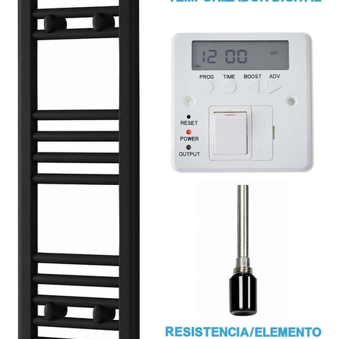 Scaldasalviette Elettrico Nero 300mm di Larghezza · Precaricato