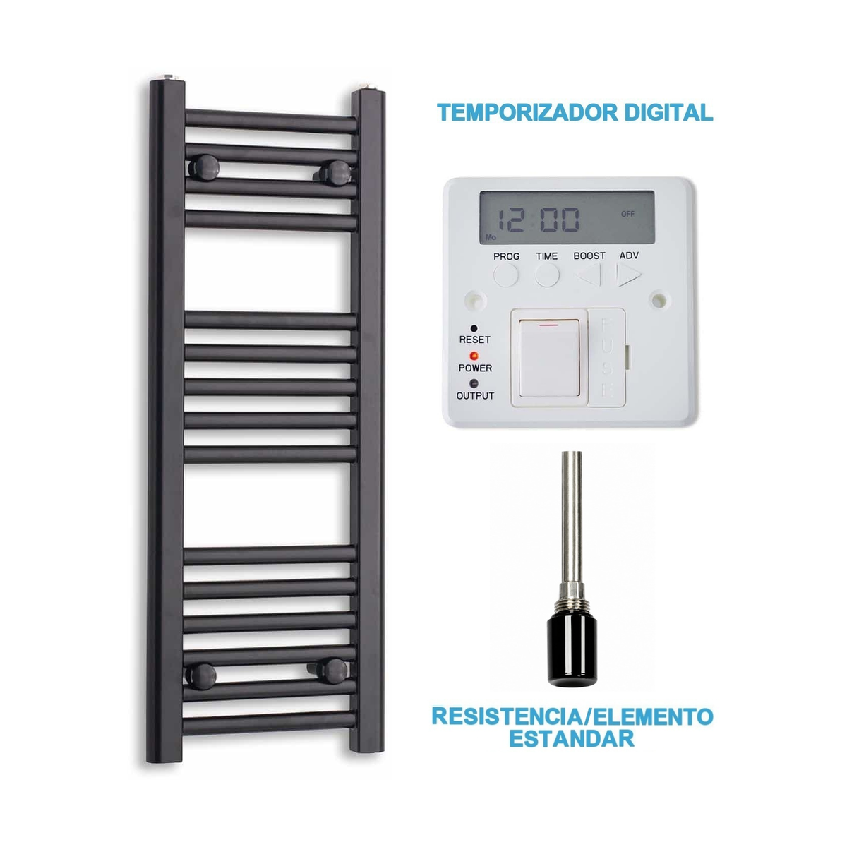 Scaldasalviette Elettrico Nero 300mm di Larghezza · Precaricato