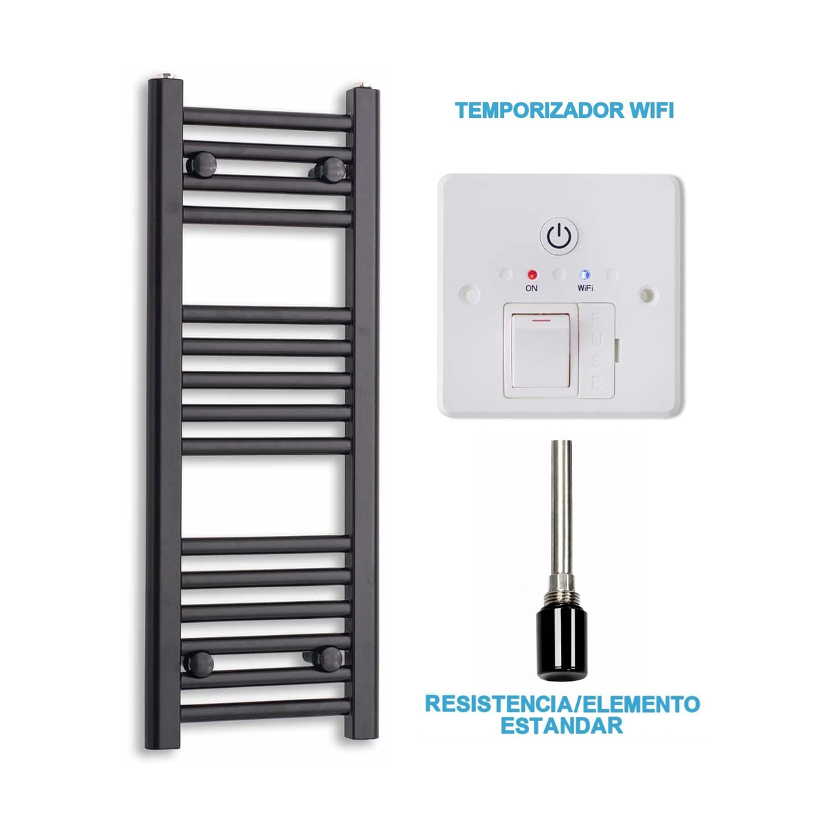 Scaldasalviette Elettrico Nero 300mm di Larghezza · Precaricato