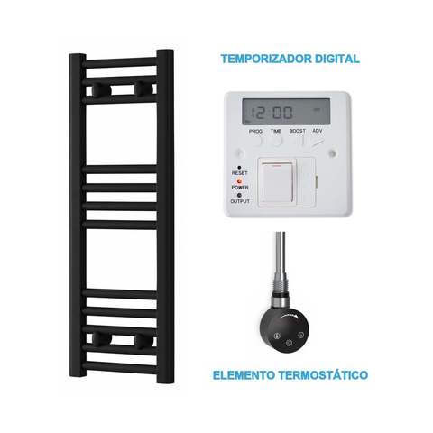 Scaldasalviette Elettrico Nero 300mm di Larghezza · Precaricato
