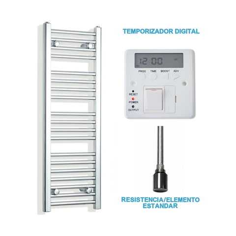 Scaldasalviette Elettrico Cromato 300mm di Larghezza · Precaricato