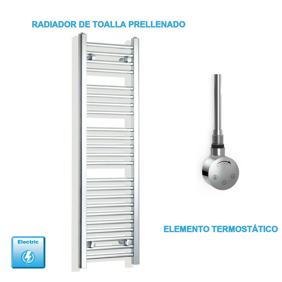 Scaldasalviette Elettrico Cromato 300mm di Larghezza · Precaricato