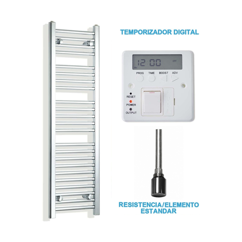 Scaldasalviette Elettrico Cromato 300mm di Larghezza · Precaricato