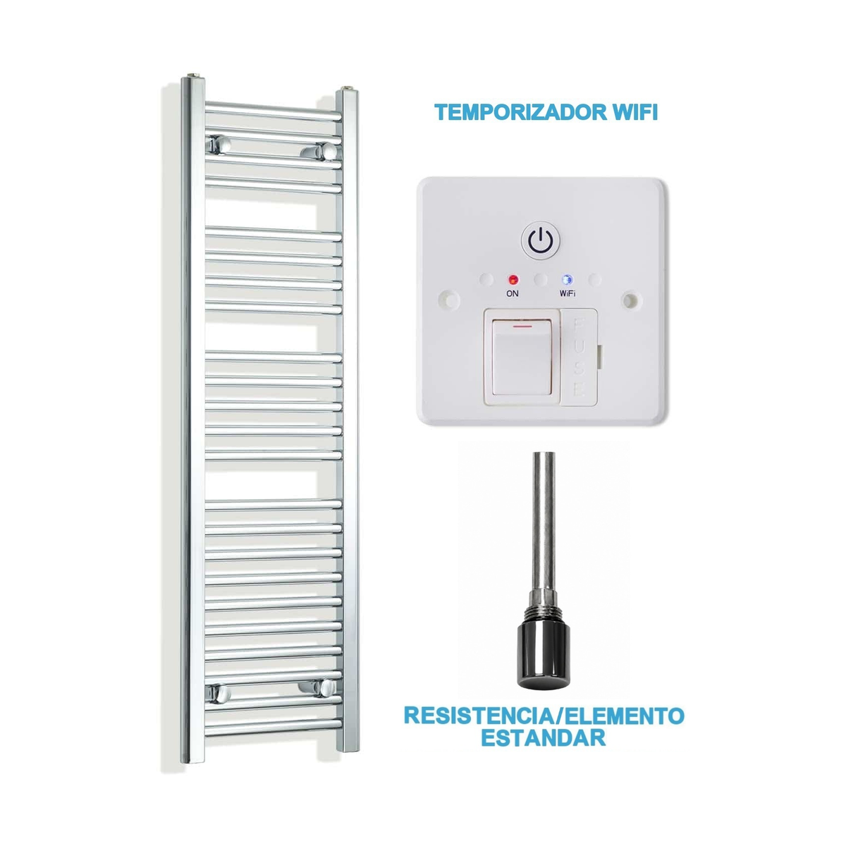 Scaldasalviette Elettrico Cromato 300mm di Larghezza · Precaricato