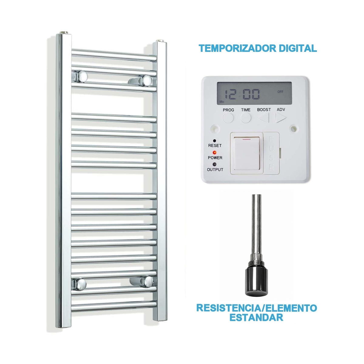 Scaldasalviette Elettrico Cromato 300mm di Larghezza · Precaricato