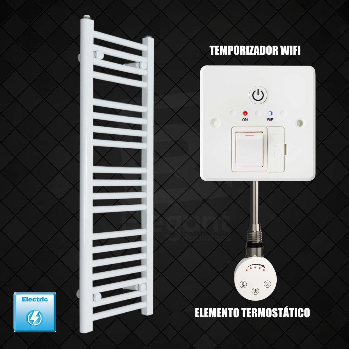 Scaldasalviette Elettrico Bianco 300mm di Larghezza · Precaricato