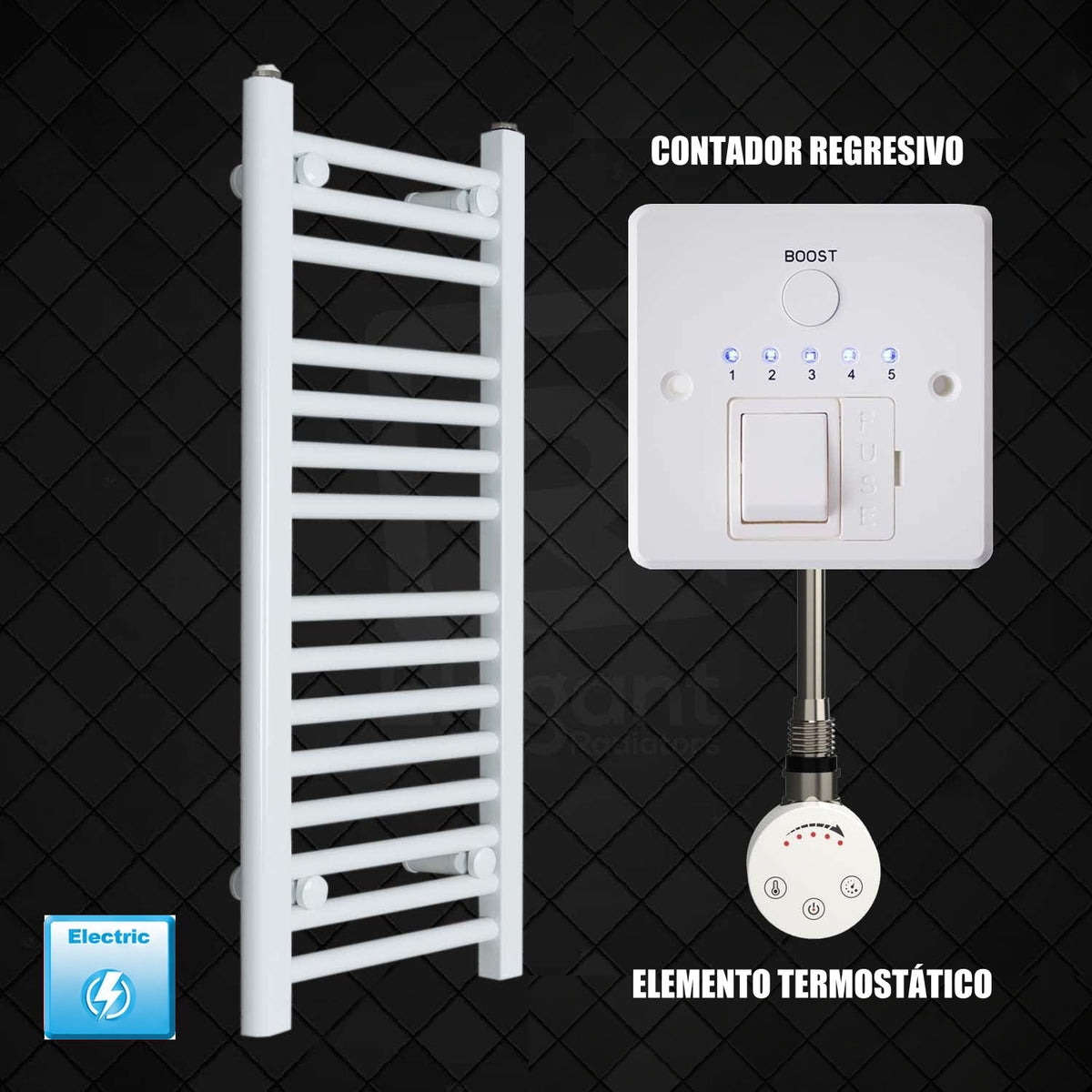 Scaldasalviette Elettrico Bianco 300mm di Larghezza · Precaricato