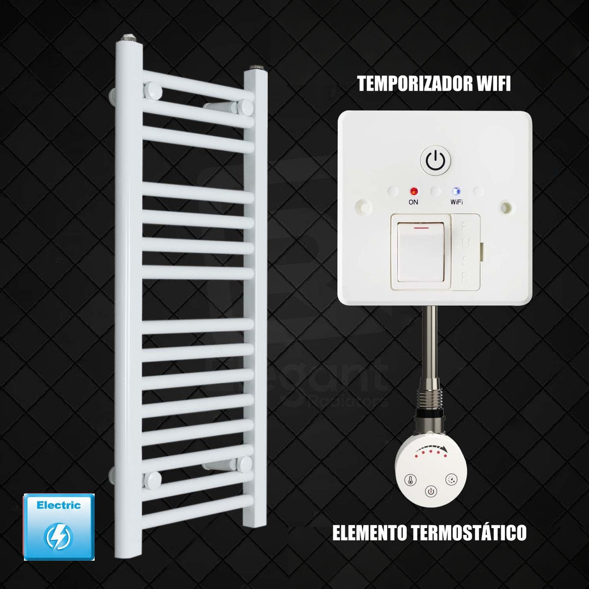 Scaldasalviette Elettrico Bianco 300mm di Larghezza · Precaricato